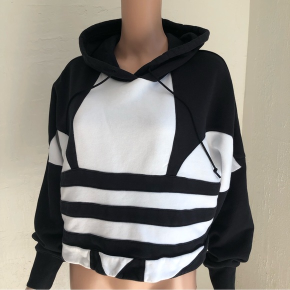 Adidas Jumbo Black/White Logo Cropped Sweatshirt Hoodie Women’s Juniors Size M - Picture 5 of 16